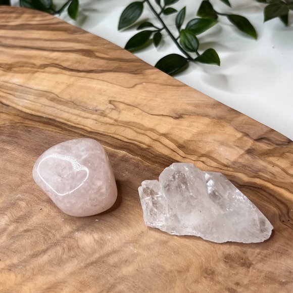 Rose Quartz and Clear Quartz Crystal Bundle - Calming Pocket Crystal Gift Set - Picture 9 of 16